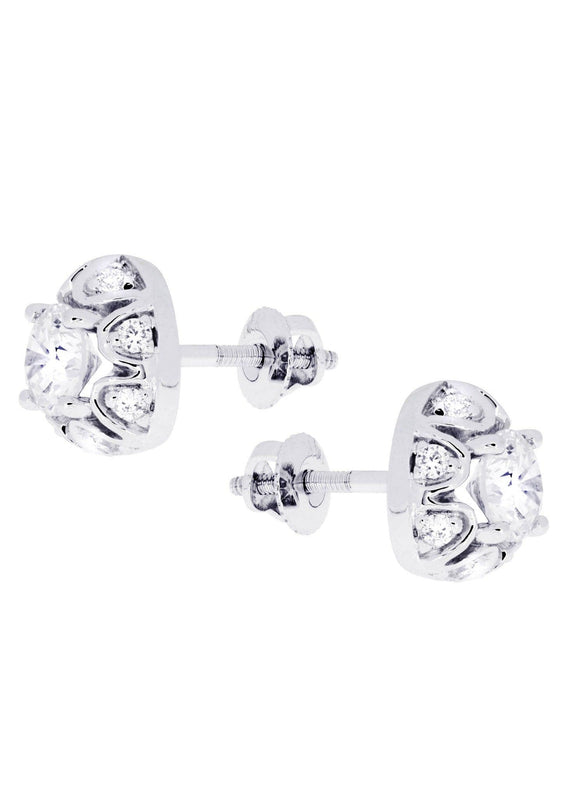Heart Diamond Stud Earrings For Men | 14K White Gold | 1.18 Carats