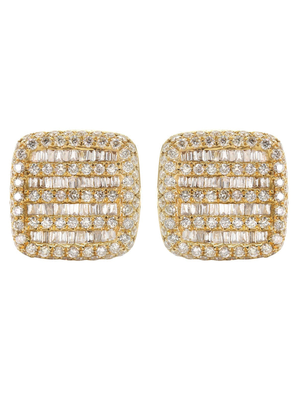 14K Yellow Gold Diamond Baguette Earrings For Men | 1.32 Carats | 3.24 Grams