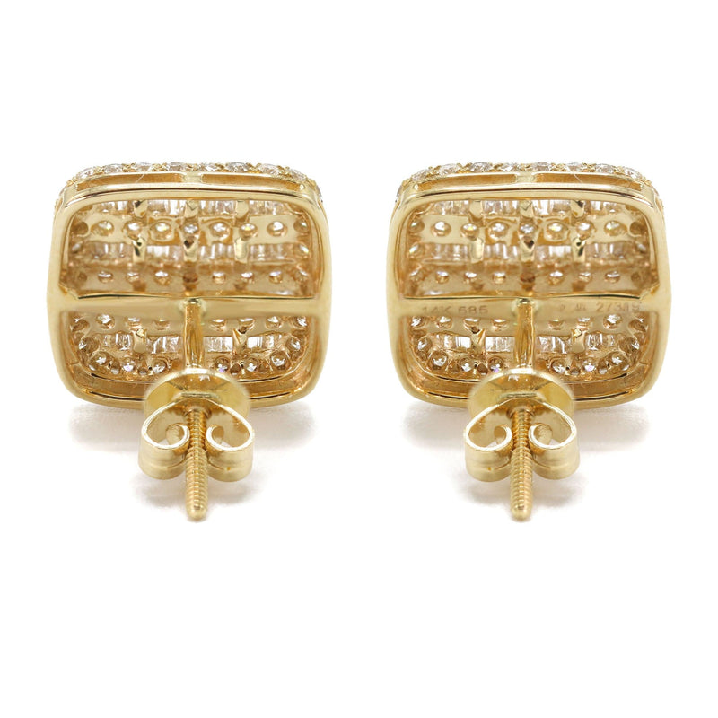 14K Yellow Gold Diamond Baguette Earrings For Men | 1.32 Carats | 3.24 Grams