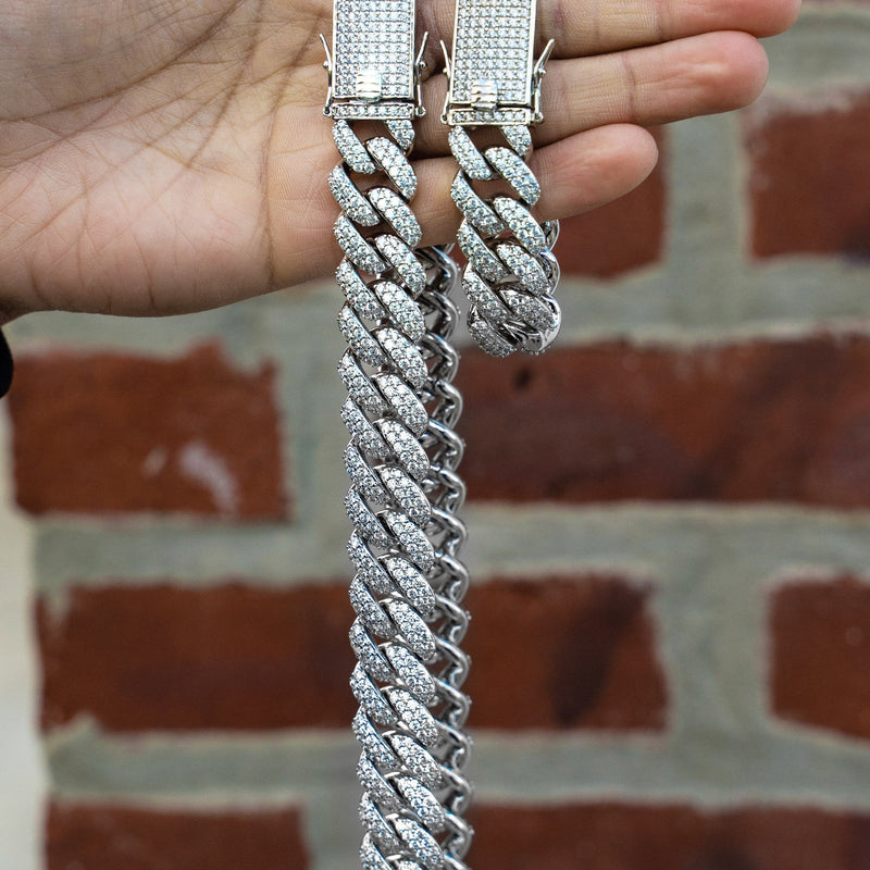 White Gold Plated Iced Out Miami Cuban Link Chain & Bracelet