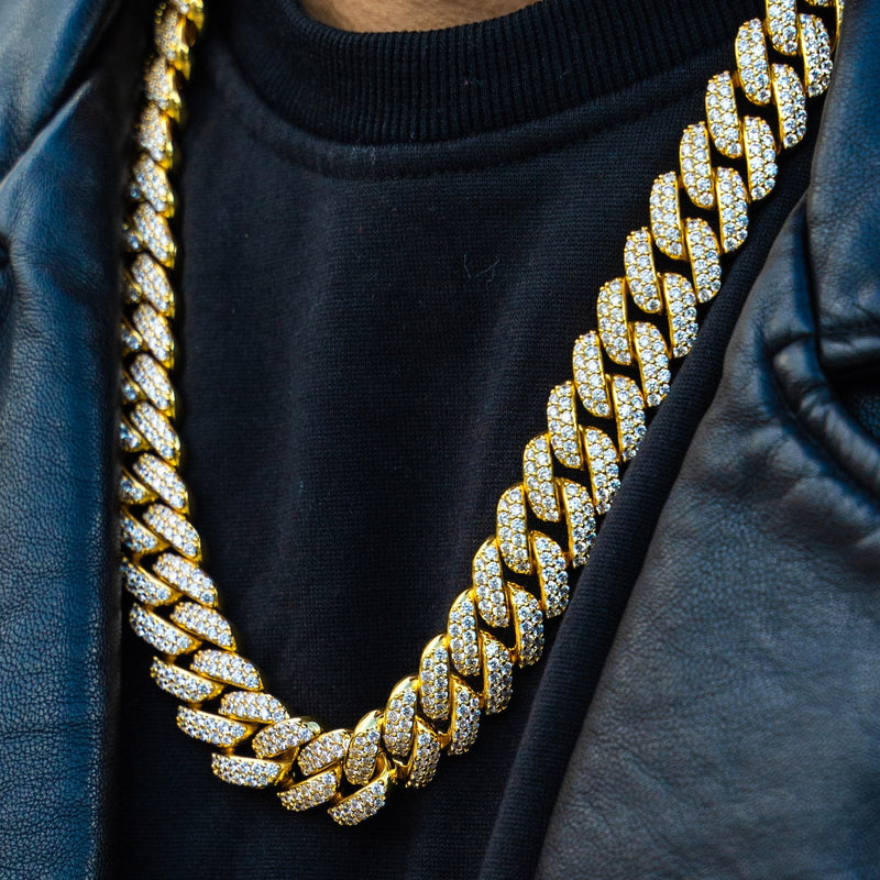 Yellow Gold Plated Iced Out Miami Cuban Link Chain & Bracelet