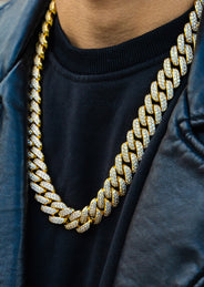 Yellow Gold Plated Iced Out Miami Cuban Link Chain & Bracelet