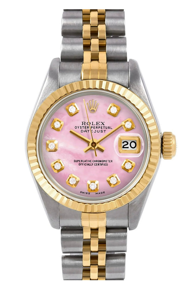 Rolex Datejust 69173 26MM Pink Mop Diamond  Dial With Two Tone Jubilee Bracelet Diamond Earrings and Bracelet
