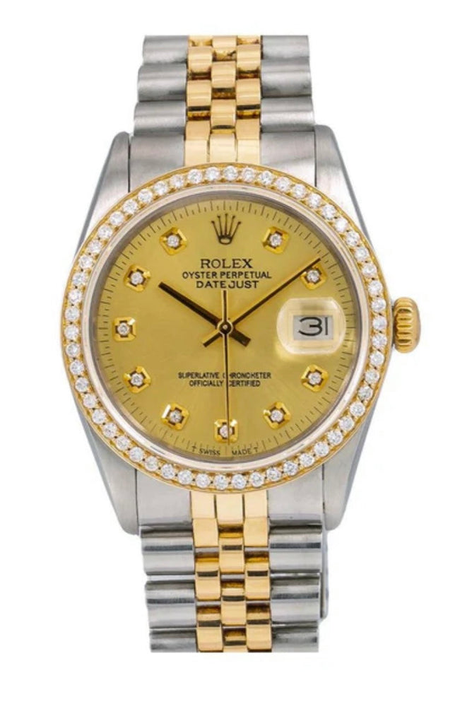 Rolex DateJust 16013| 36MM | Diamond Champagne Dial | Two Tone | 10KT Diamond bezel Jubile Band Box & Appraisal Papers