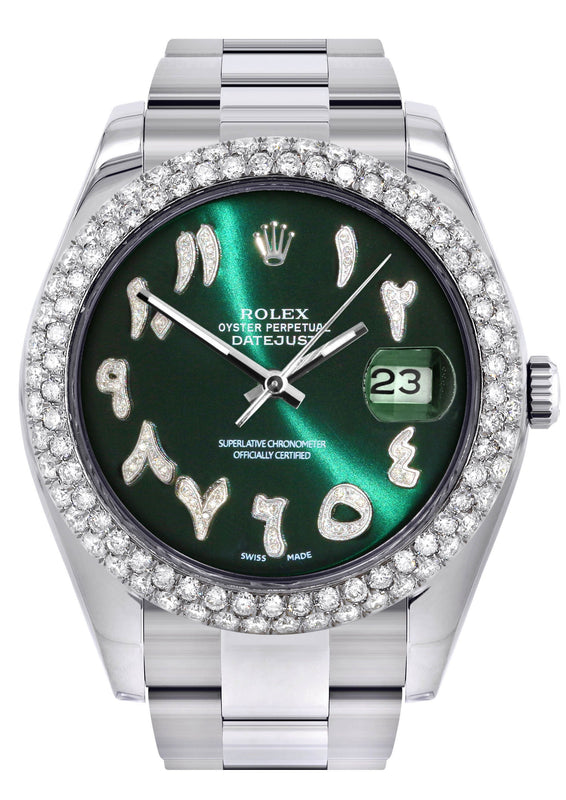 Womens Rolex Datejust II Watch | 41 MM | Green Arabic Numeral Dial | Two Row | Oyster Band