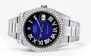 Womens Rolex Datejust II Watch | 41 MM | Blue Black Roman Numeral Dial | Two Row | Oyster Band