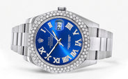 Womens Rolex Datejust II Watch | 41 MM | Blue Roman Numeral Dial | Two Row | Oyster Band