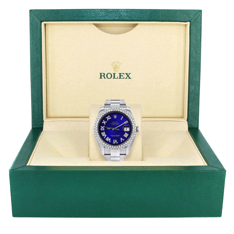 Womens Rolex Datejust II Watch | 41 MM | Royal Blue Roman Numeral Dial | Two Row | Oyster Band