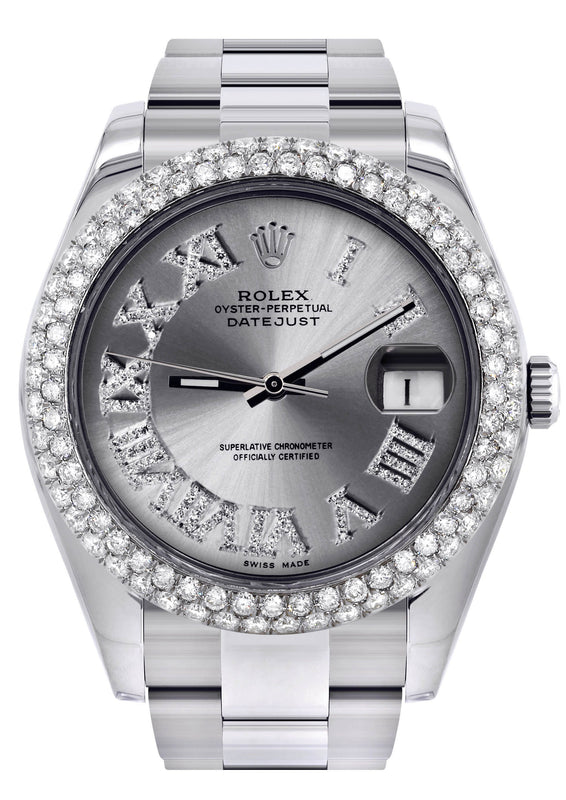Womens Rolex Datejust II Watch | 41 MM | Silver Roman Numeral Dial | Two Row | Oyster Band