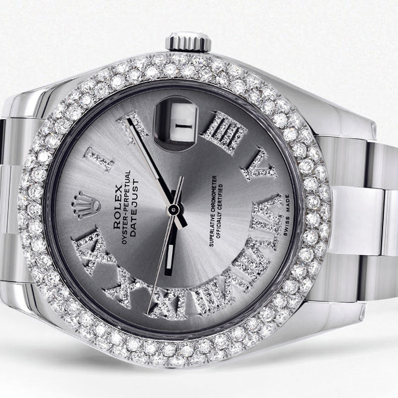 Womens Rolex Datejust II Watch | 41 MM | Silver Roman Numeral Dial | Two Row | Oyster Band