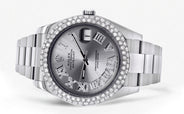 Womens Rolex Datejust II Watch | 41 MM | Silver Roman Numeral Dial | Two Row | Oyster Band