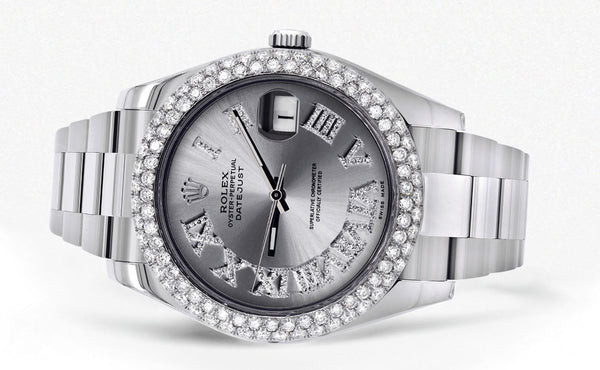 Womens Rolex Datejust II Watch | 41 MM | Silver Roman Numeral Dial | Two Row | Oyster Band