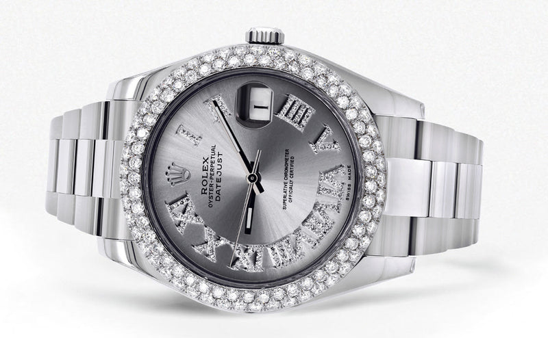 Womens Rolex Datejust II Watch | 41 MM | Silver Roman Numeral Dial | Two Row | Oyster Band