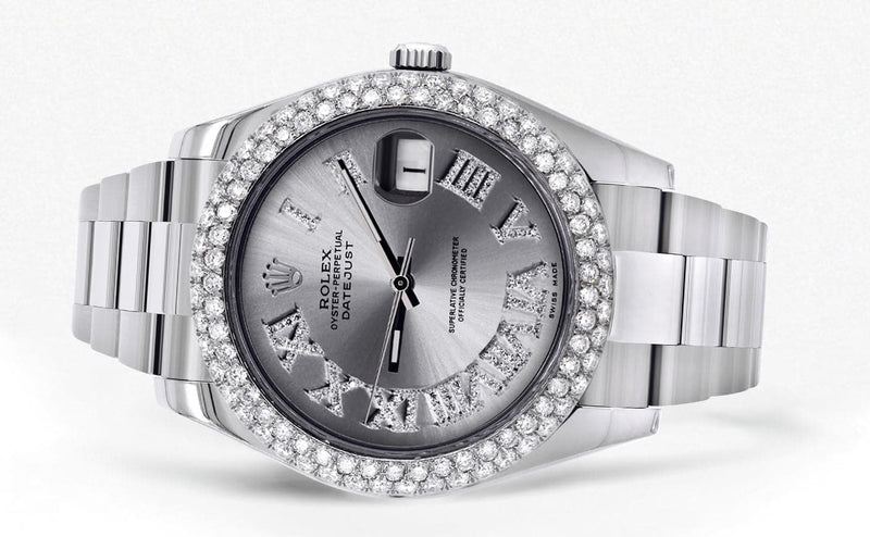 Rolex Datejust II Watch | 41 MM | Silver Roman Numeral Dial | Two Row | Oyster Band