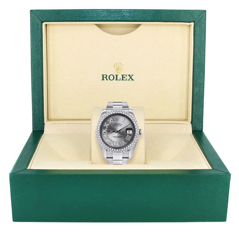 Womens Rolex Datejust II Watch | 41 MM | Silver Roman Numeral Dial | Two Row | Oyster Band