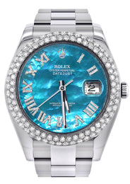 Womens Rolex Datejust II Watch | 41 MM | Aquamarine Mother of Pearl Dial | Two Row | Oyster Band