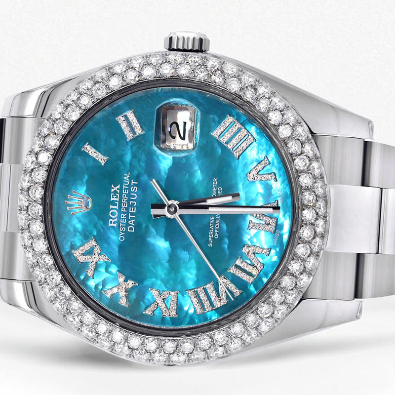 Womens Rolex Datejust II Watch | 41 MM | Aquamarine Mother of Pearl Dial | Two Row | Oyster Band