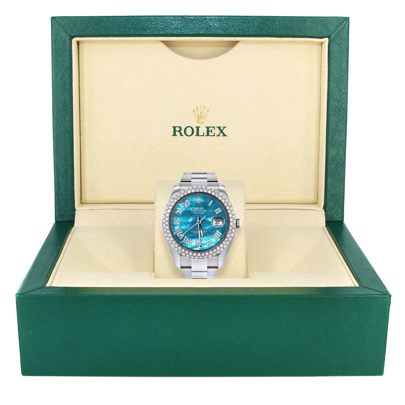 Womens Rolex Datejust II Watch | 41 MM | Aquamarine Mother of Pearl Dial | Two Row | Oyster Band