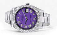 Womens Rolex Datejust II Watch | 41 MM | Violet Roman Numeral Dial | Two Row | Oyster Band