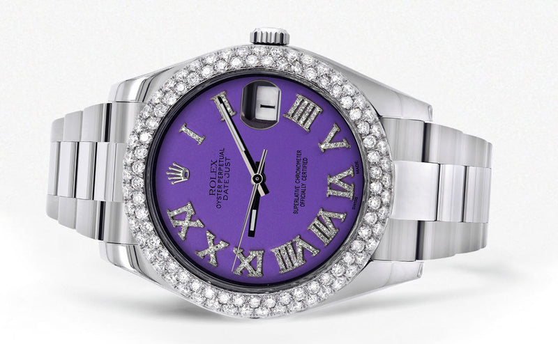 Womens Rolex Datejust II Watch | 41 MM | Violet Roman Numeral Dial | Two Row | Oyster Band