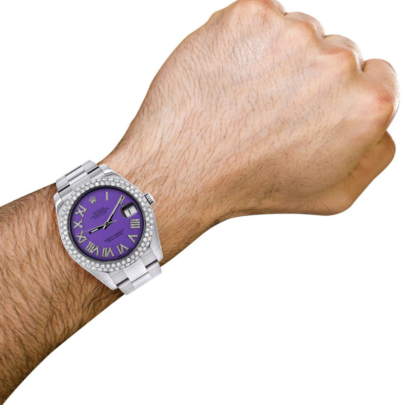 Rolex Datejust II Watch | 41 MM | Violet Roman Numeral Dial | Two Row | Oyster Band
