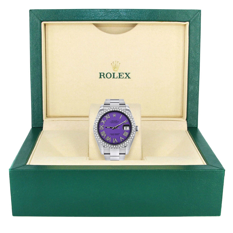 Womens Rolex Datejust II Watch | 41 MM | Violet Roman Numeral Dial | Two Row | Oyster Band