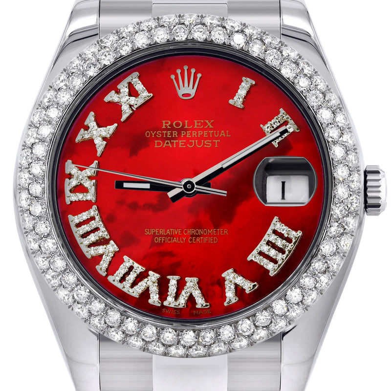 Womens Rolex Datejust II Watch | 41 MM | Red Pearl Roman Numeral Dial | Two Row | Oyster Band