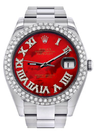 Rolex Datejust II Watch | 41 MM | Red Pearl Roman Numeral Dial | Two Row | Oyster Band