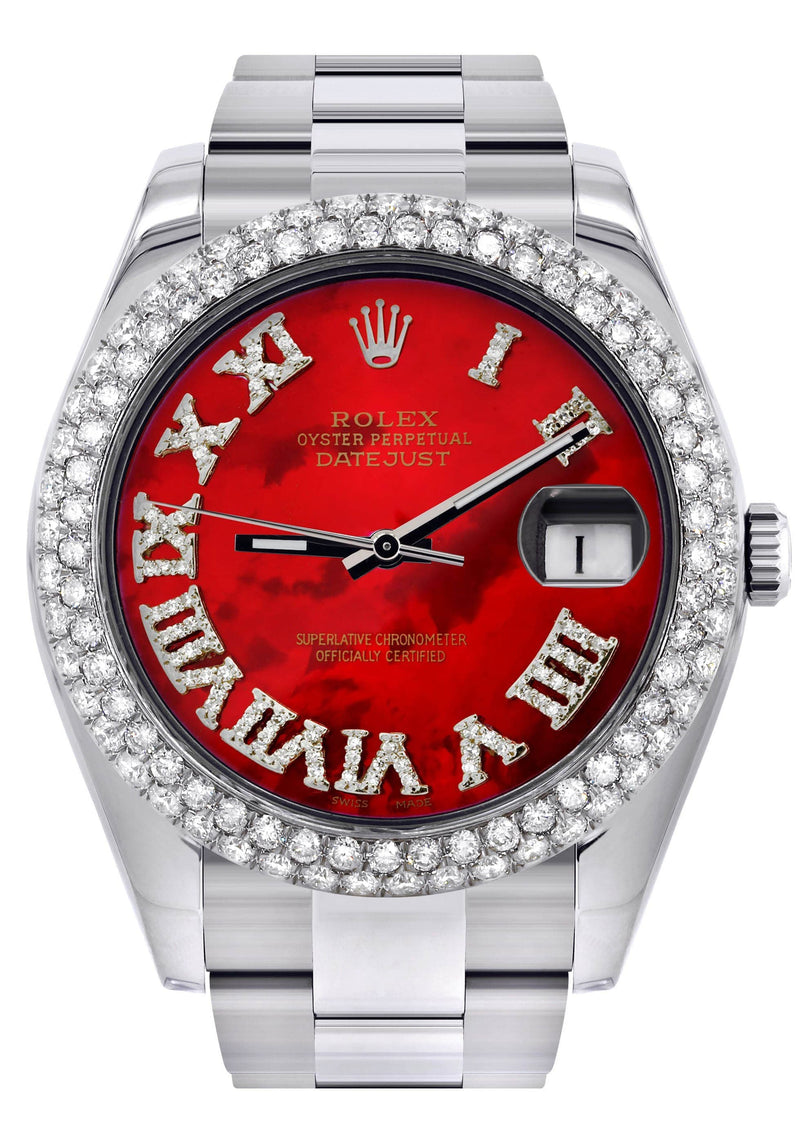 Rolex Datejust II Watch | 41 MM | Red Pearl Roman Numeral Dial | Two Row | Oyster Band