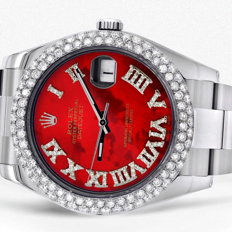 Rolex Datejust II Watch | 41 MM | Red Pearl Roman Numeral Dial | Two Row | Oyster Band
