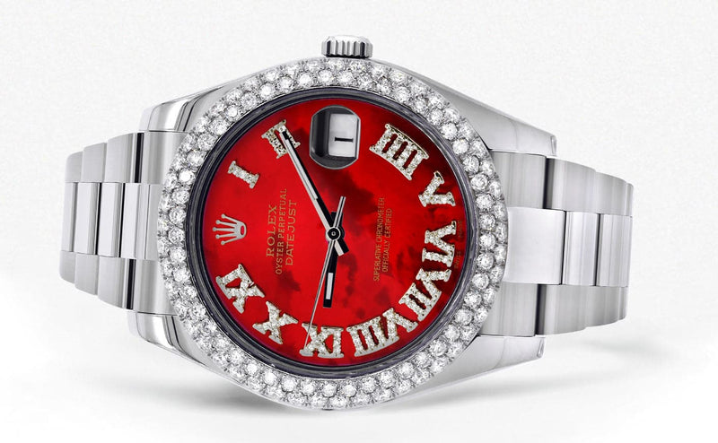 Rolex Datejust II Watch | 41 MM | Red Pearl Roman Numeral Dial | Two Row | Oyster Band