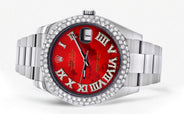 Womens Rolex Datejust II Watch | 41 MM | Red Pearl Roman Numeral Dial | Two Row | Oyster Band