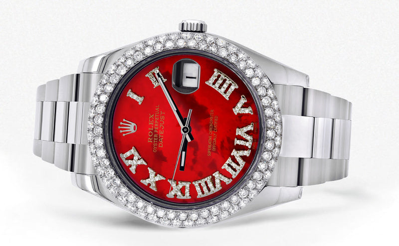Womens Rolex Datejust II Watch | 41 MM | Red Pearl Roman Numeral Dial | Two Row | Oyster Band