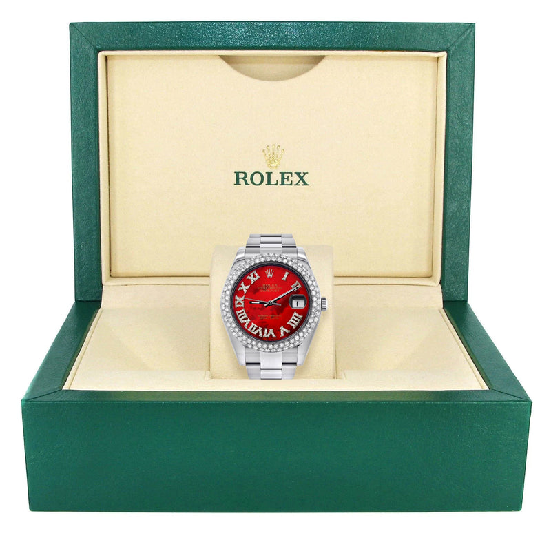 Rolex Datejust II Watch | 41 MM | Red Pearl Roman Numeral Dial | Two Row | Oyster Band