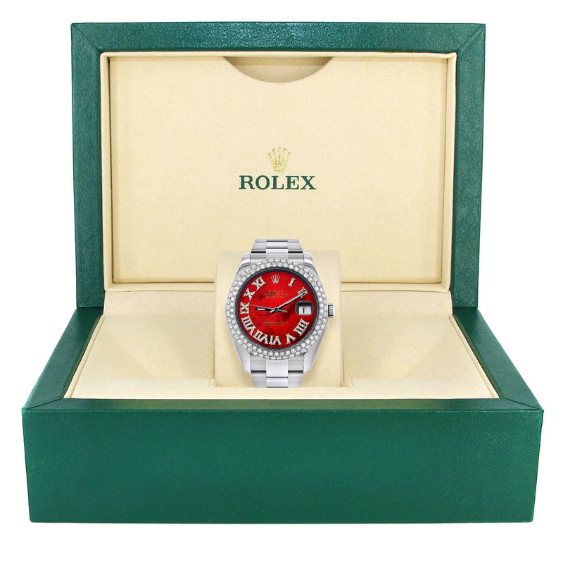 Womens Rolex Datejust II Watch | 41 MM | Red Pearl Roman Numeral Dial | Two Row | Oyster Band