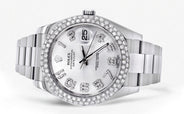 Womens Rolex Datejust II Watch | 41 MM | White Diamond Dial | Two Row | Oyster Band