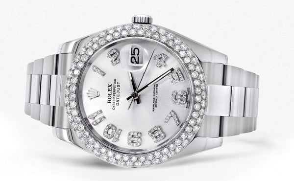 Womens Rolex Datejust II Watch | 41 MM | White Diamond Dial | Two Row | Oyster Band