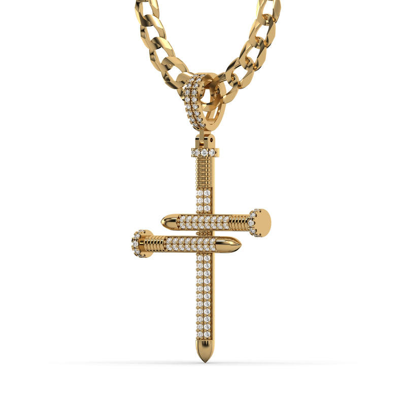 Men's VVS Lab Diamond Customizable Yellow Nail Gold Cross Necklace Pendant