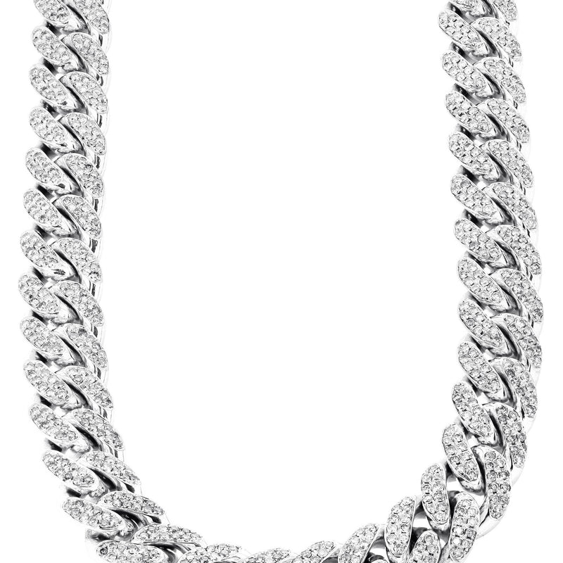 White Gold Iced Out Women Diamond Miami Cuban Link Chain Customizable (10MM-20MM)