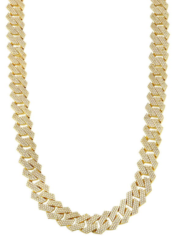 Iced Out Gold Plated Mens Prong Set Cuban Link Chain