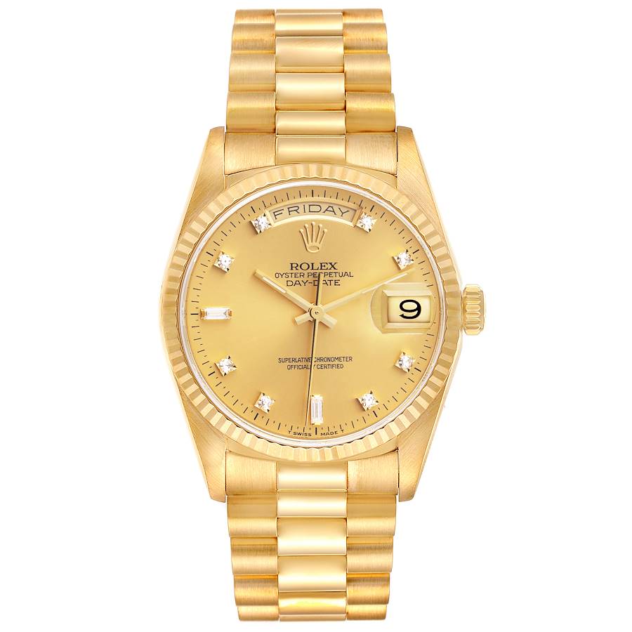 Rolex President Day-Date Watch 18238 for Men | 36MM | Yellow Gold Diamond Numerals | 18K