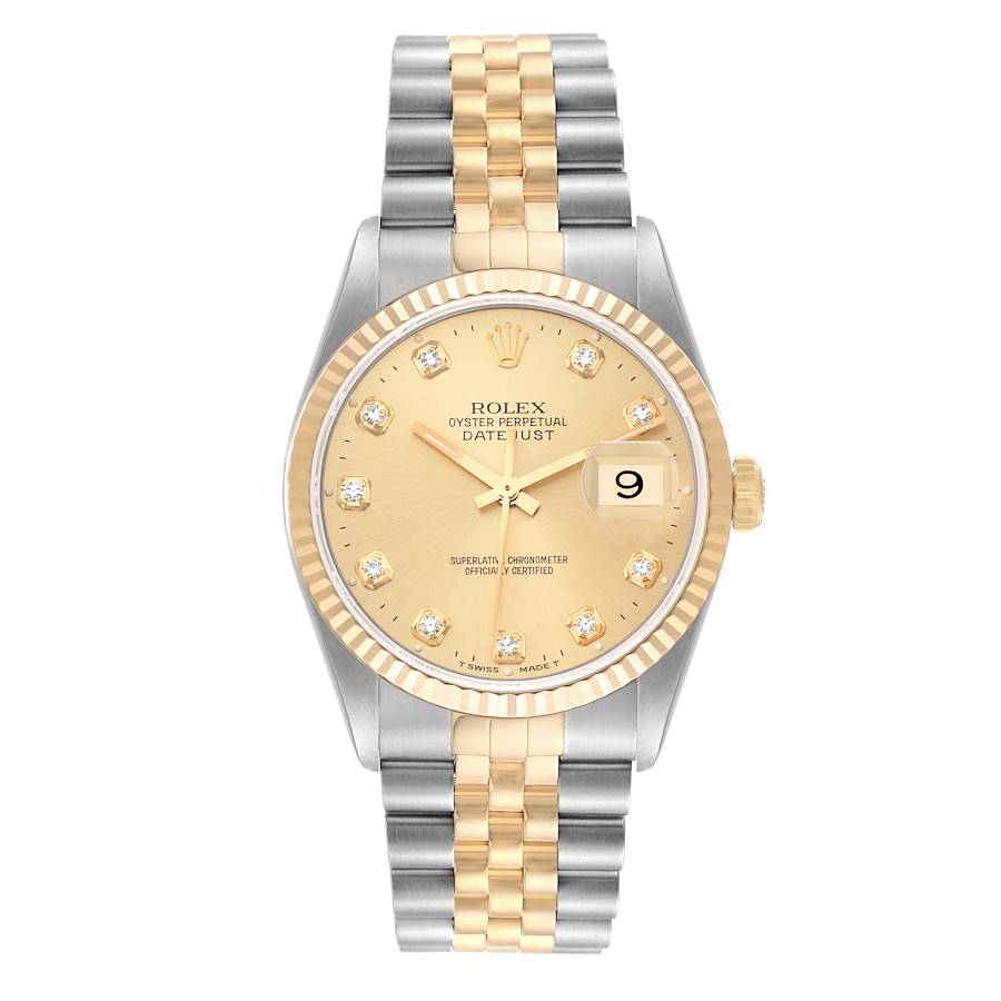 Rolex Datejust 16233 Watch for Men | 36MM | Yellow Gold Diamond | Champagne Dial - Steel