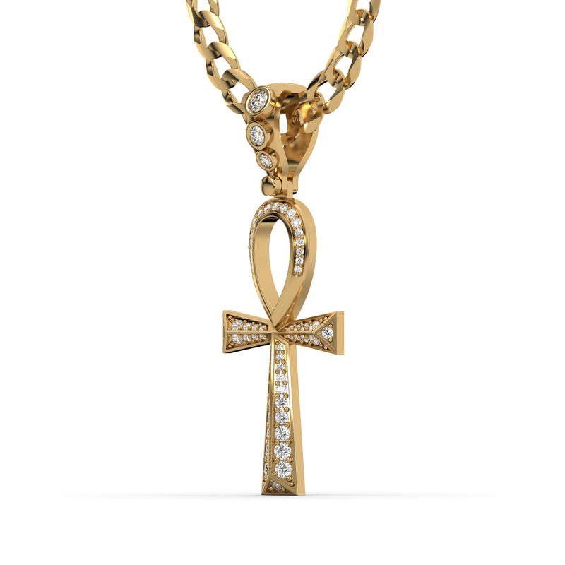 Men's VVS Lab Diamond Customizable Yellow Gold Ankh Necklace Pendant