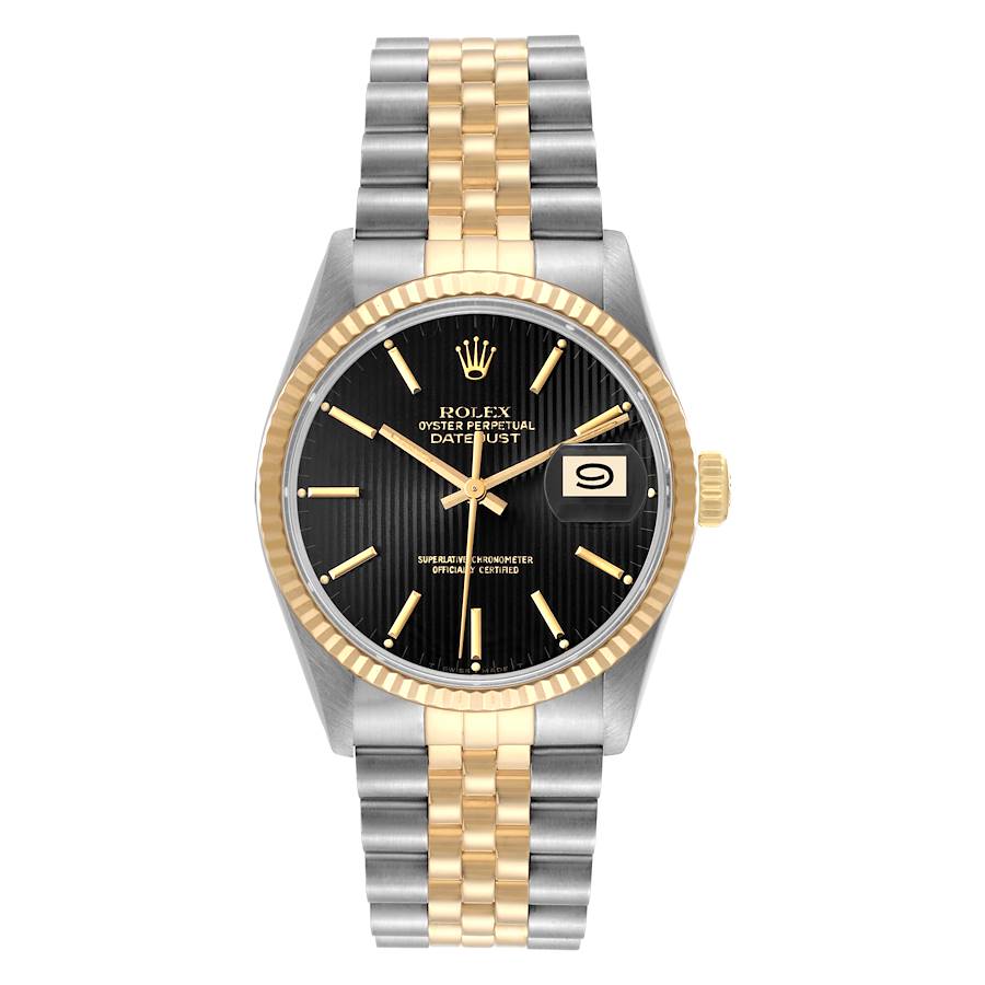 Rolex Datejust 16233 for Men | 36MM | Black Tapestry Dial | Two Tone | Jubilee Band