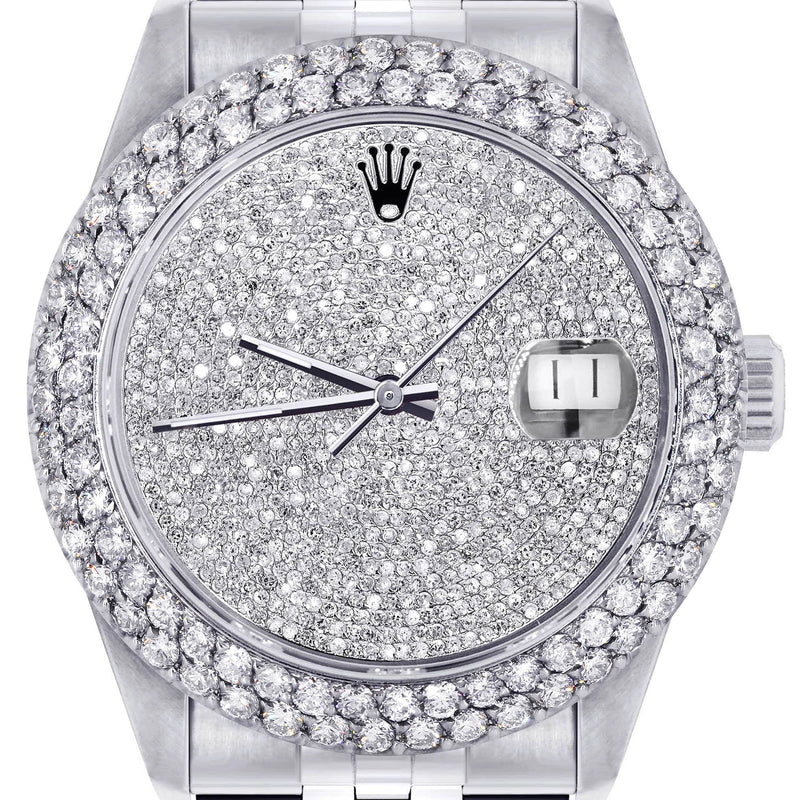 Mens Rolex Datejust Watch 16200 | 36Mm | Full Diamond Dial | Two Row 4.25 Carat Bezel | Jubilee Band