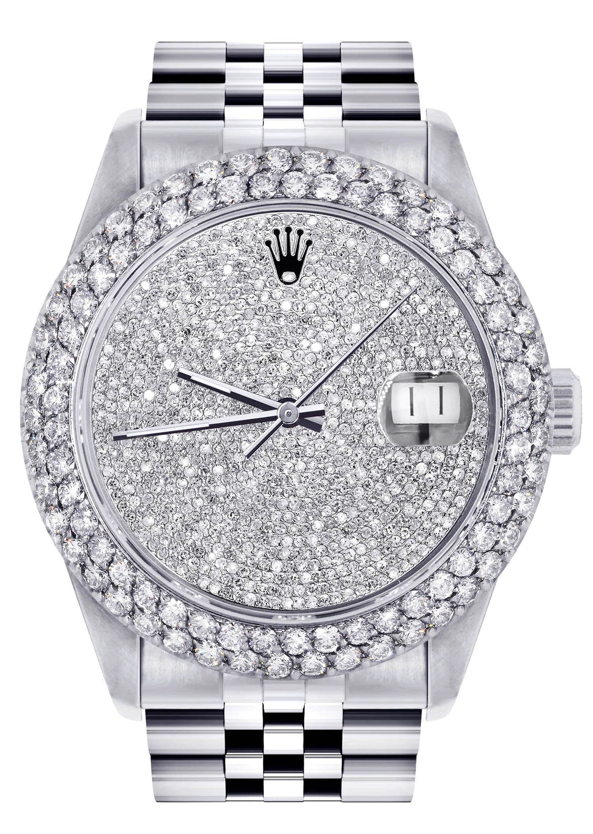 Mens Rolex Datejust Watch 16200 | 36Mm | Full Diamond Dial | Two Row 4.25 Carat Bezel | Jubilee Band