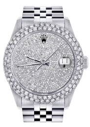 Mens Rolex Datejust Watch 16200 | 36Mm | Full Diamond Dial | Two Row 4.25 Carat Bezel | Jubilee Band