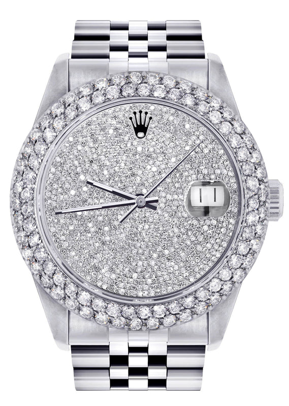 Mens Rolex Datejust Watch 16200 | 36Mm | Full Diamond Dial | Two Row 4.25 Carat Bezel | Jubilee Band