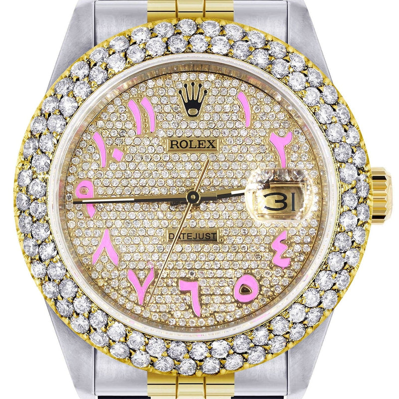 Diamond Gold Rolex Watch For Women 16233 | 36Mm | Diamond Pink Arabic Dial | Two Row 4.25 Carat Bezel | Jubilee Band