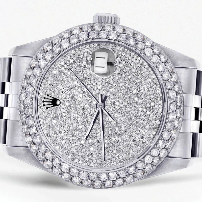 Mens Rolex Datejust Watch 16200 | 36Mm | Full Diamond Dial | Two Row 4.25 Carat Bezel | Jubilee Band